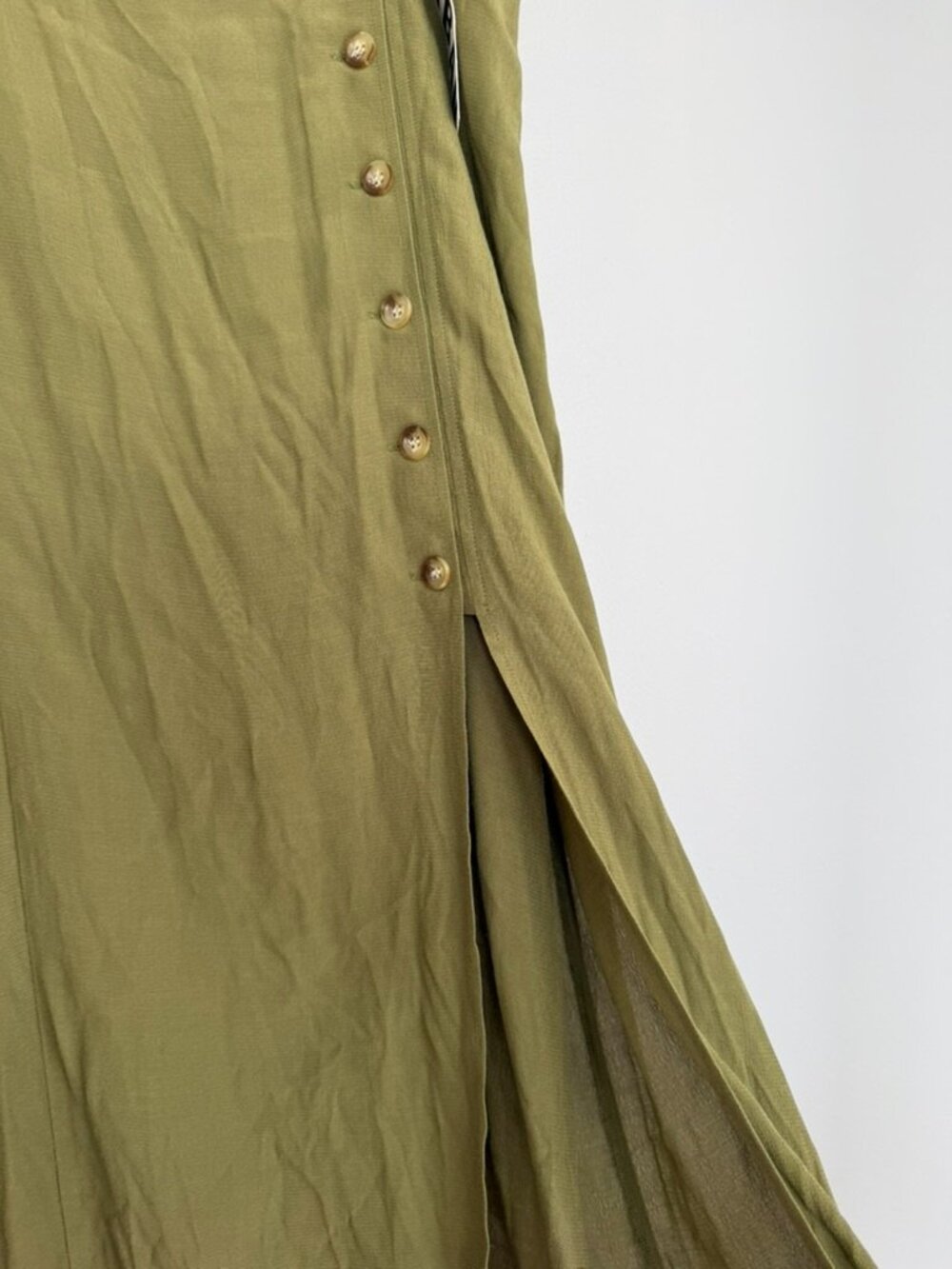 $79 Retail Urban Outfitters Olive Green Button Front Midi Skirt Linen Viscose - Picture 10 of 12